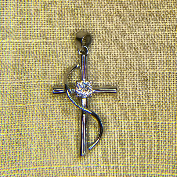 Sterling Silver Blessed Mother CZ Cross Pendant - Picture 1 of 11